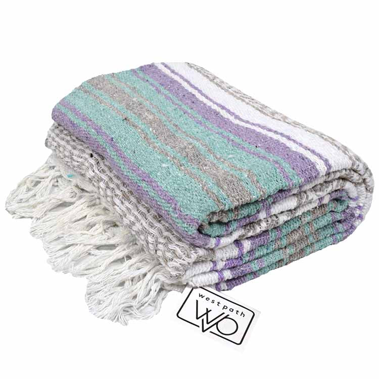 Seafoam Green & Pastel Purple Mexican Falsa Blanket