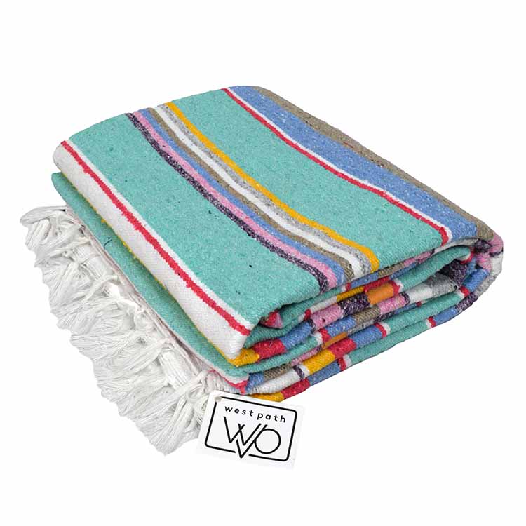 Cotton Serape Blanket - Mint Pastel