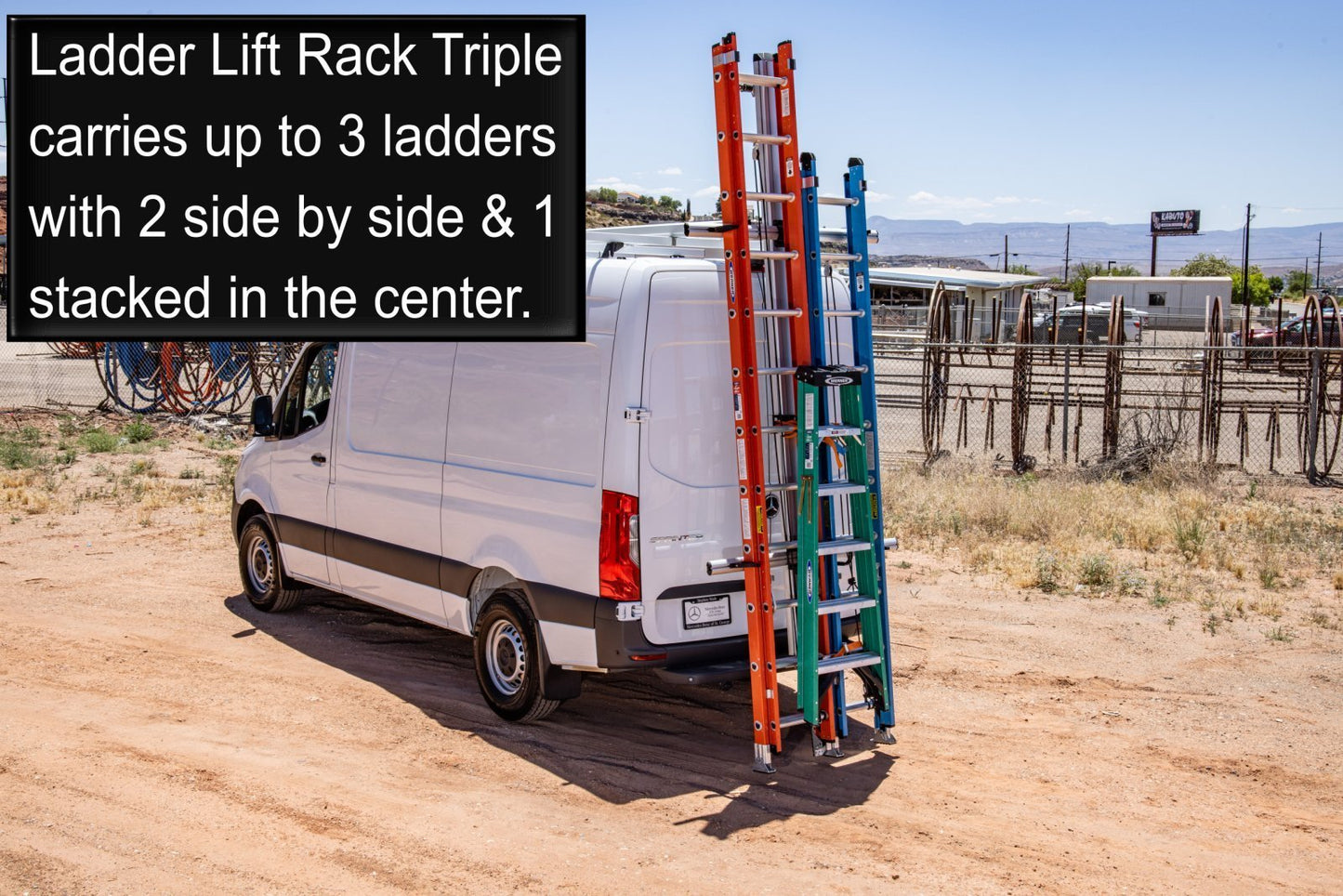 drop down ladder rack for 3 ladders, rear view