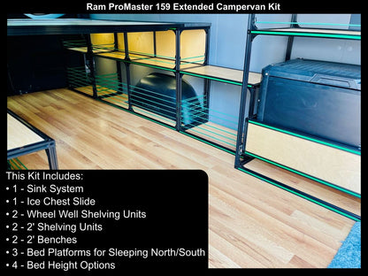 ram promaster 159 extended camper bed kitchen kit, left