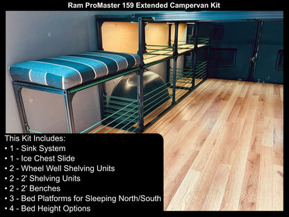 ram promaster 159 extended camper bed kitchen kit, right