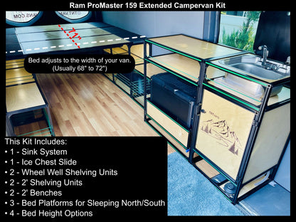 ram promaster 159 extended camper bed kitchen kit