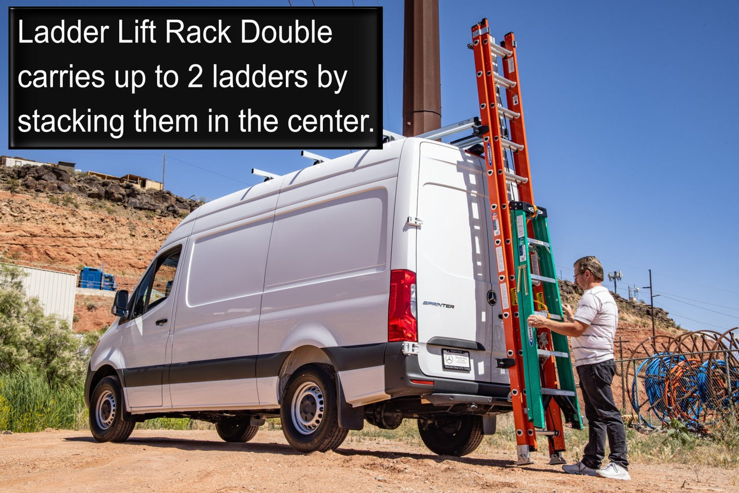drop down ladder rack for 2 ladders, rear view