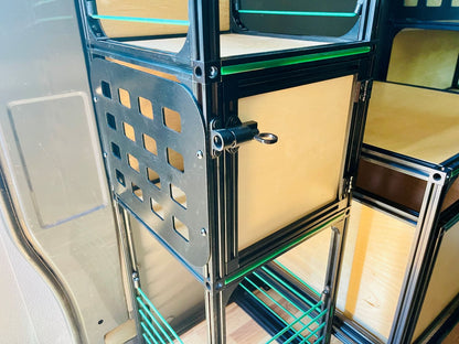 side MOLLE block of panels for shelving in campervan - front door closed