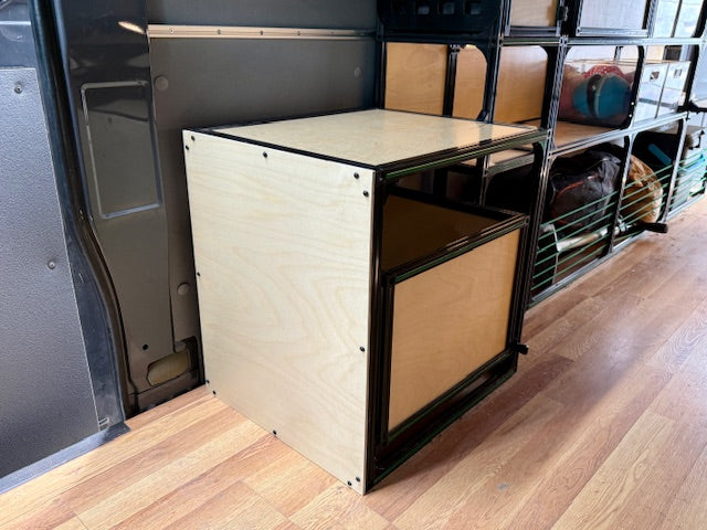 side panel in camper van toilet cabinet