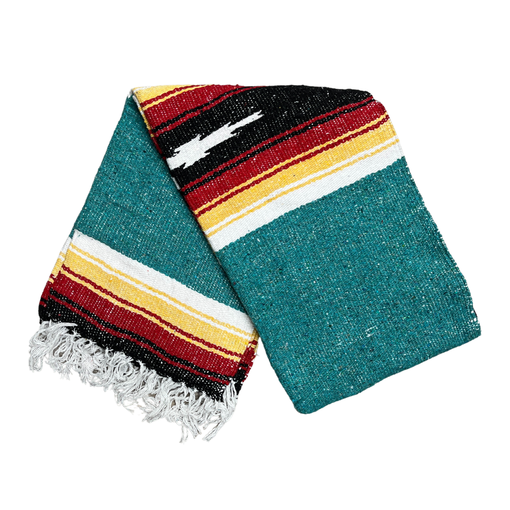 Handmade Mexican Yoga Blanket | Turquoise Sunset Baja Diamond