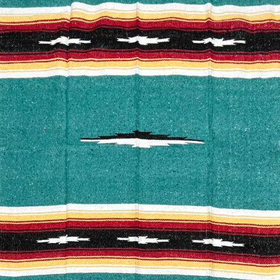 Handmade Mexican Yoga Blanket | Turquoise Sunset Baja Diamond