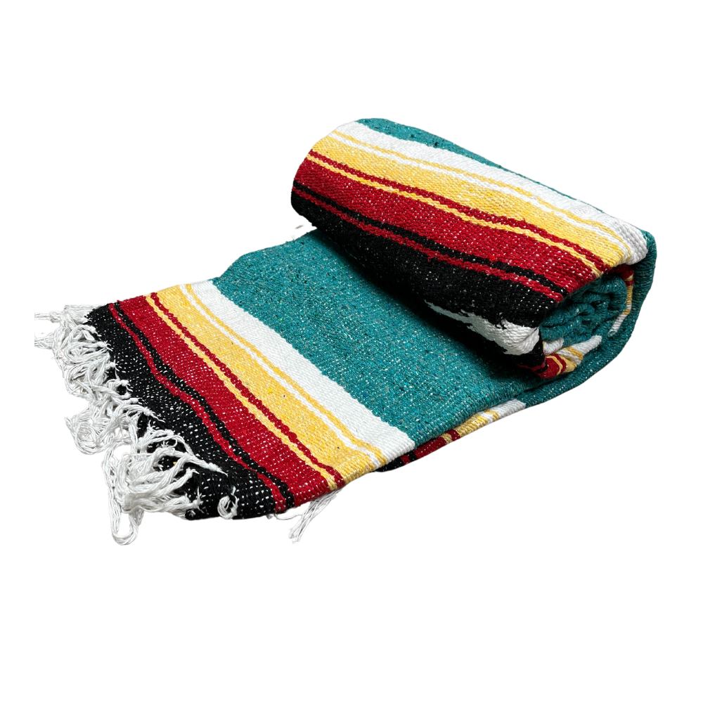 Handmade Mexican Yoga Blanket | Turquoise Sunset Baja Diamond