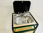 van camper conversion sink with fold up sink cover for van life and overlanding, top
