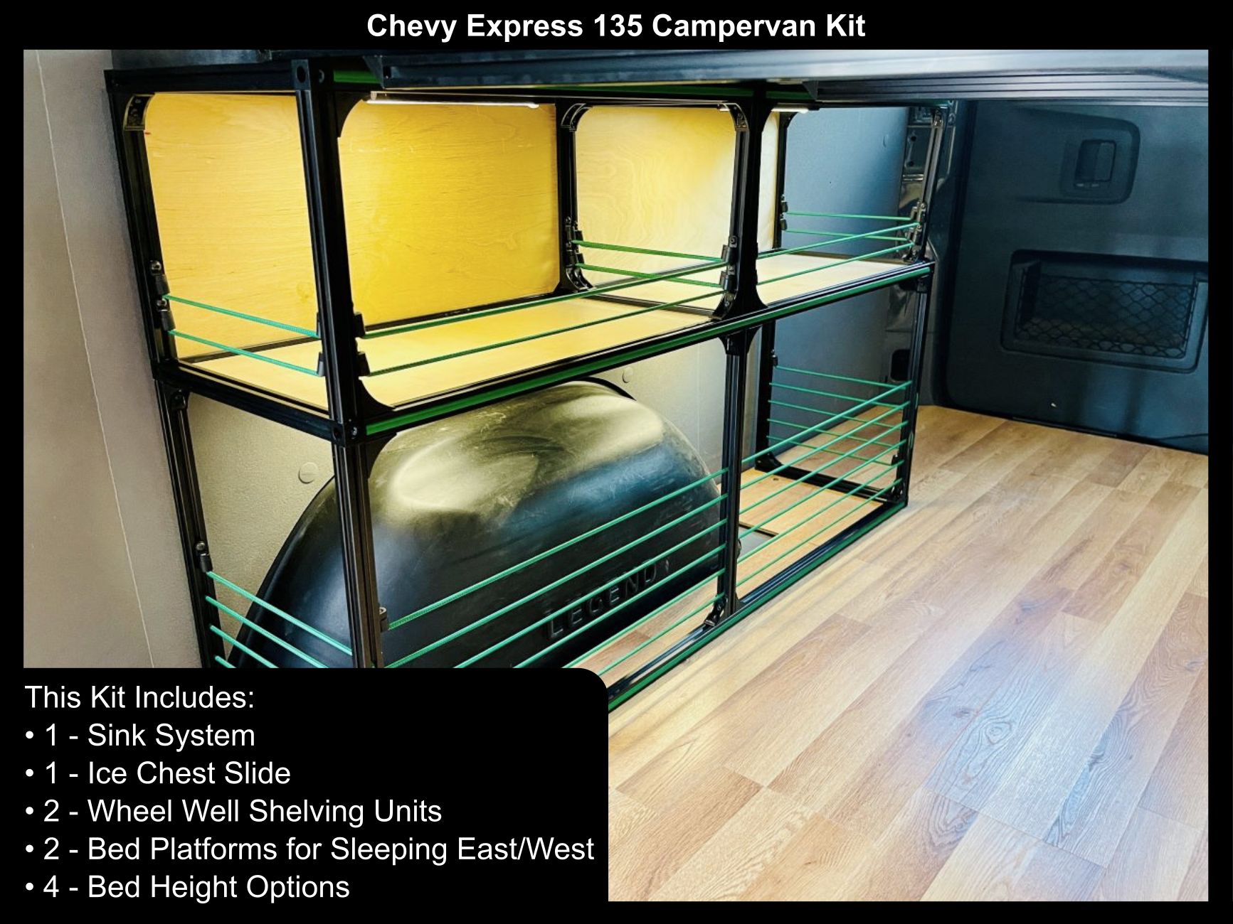chevy express 135 gmc savanah camper van bed kitchen diy kit