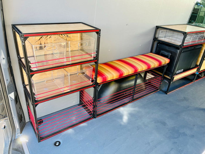 Van Shelving and Bench for Camping