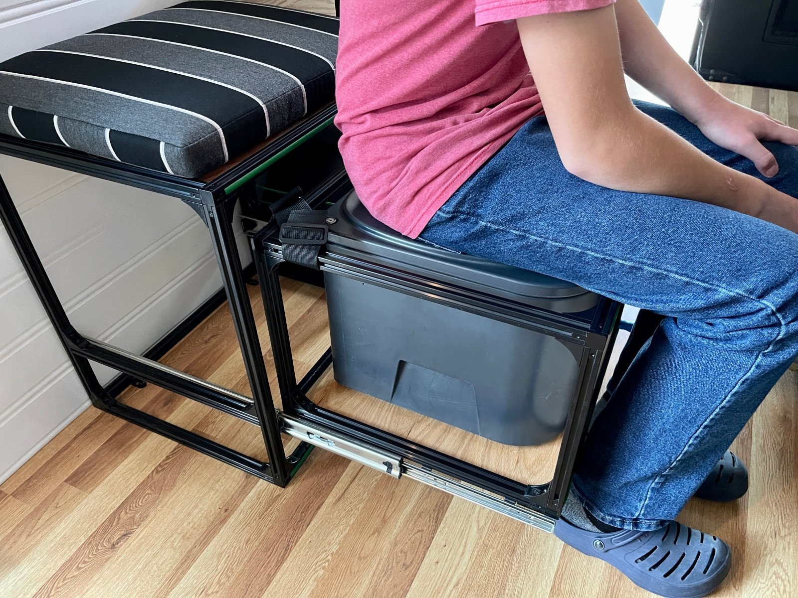 Camper Van Toilet Slide In Use Person Sitting Down