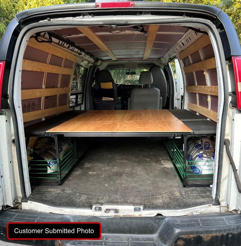 Chevy Express GMC Savanna 155 customer submitted photo of their TNTvans bed kit.