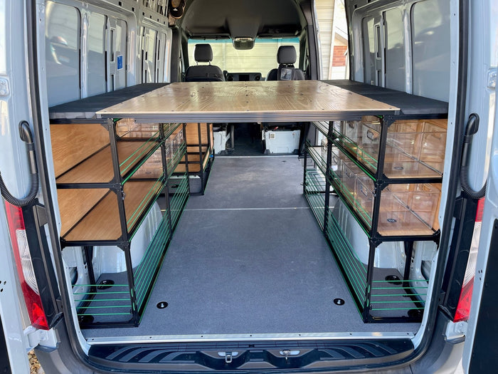 Sprinter 144 DIY Camper Van Conversion - Bed Kit  with empty shelving - Back